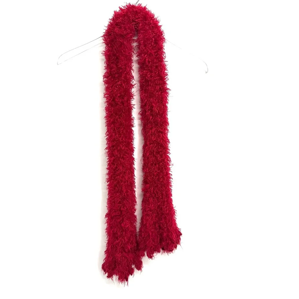 Y2K Fuzzy Fluffy Eyelash Knit Tube Scarf Fairy Whimsy Grunge Red